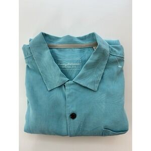 Tommy Bahama Silk Shirt Mens Large Button Up Short‎ Sleeve Blue Original Fit